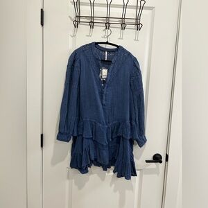 NWT Free People Blue Ruffled Long Sleeve Dress